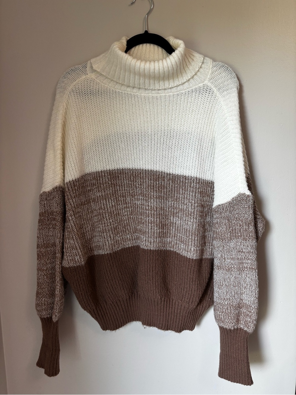 SHEIN Cream and Brown Colorblock Turtleneck Sweater